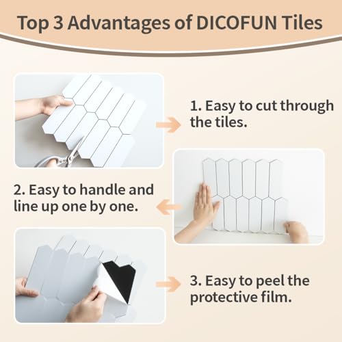 DICOFUN 10-Sheet Long Hexagon Peel and Stick Backsplash, 12"x12" PVC Stick on Backsplash Wall Tiles for Kitchen and Bathroom (Polished White) - color: Polished White, size: 10 Sheets, 12"x12"x0.12"
