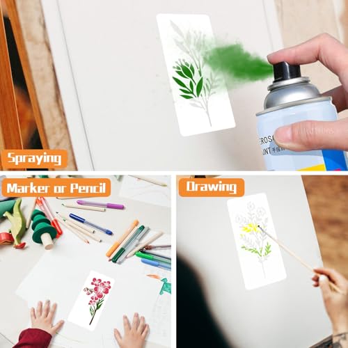 Flower & Leaf Stencils for Painting, 18 Pcs 6 x 3 Inch for Wood Signs - color: Flower&Leaf