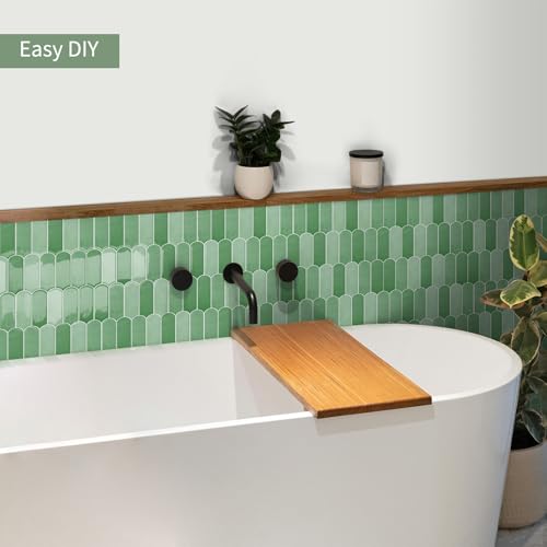 10-Sheet Upgraded Thicker Peel and Stick Kitchen Backsplash Tiles - color: Sage Green