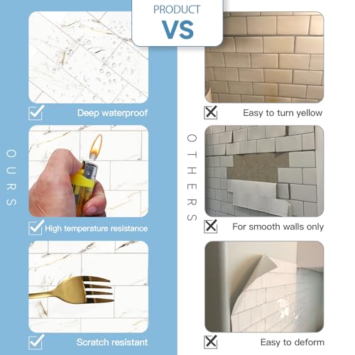 2026 New Upgrade Peel and Stick Backsplash Tile, Peel and Stick 11.34" X 11.57" Wall Tile for Kitchen, Bathroom, Fireplace, Laundry (Polished Carat Gold, 10 Packs) - color: Polished Carat Gold