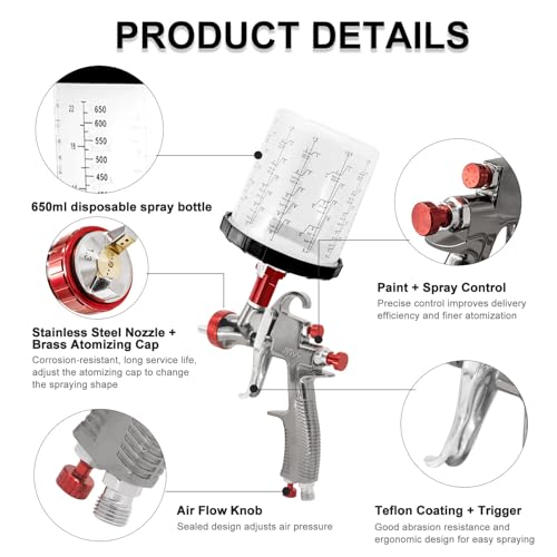 R500 LVLP Air Spray Gun with 1.3/1.5/1.7/2.0mm&Disposable Paint Cup System - size: R500 with 10 Disposable Cups