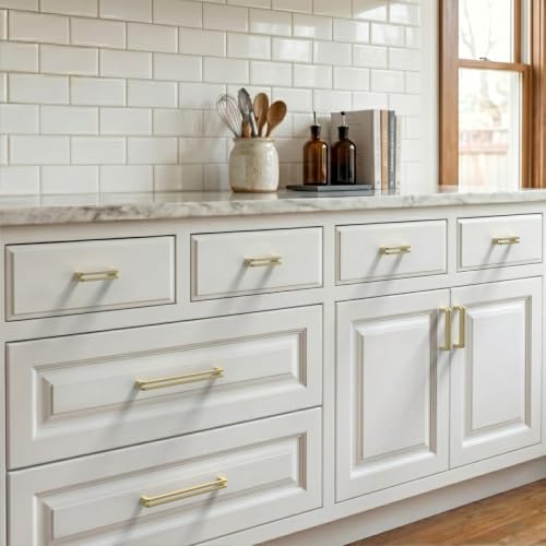 10 Pack Brushed Gold Cabinet Pulls 10 Inch(254mm) Kitchen Cupboard Handles Solid Heavy Duty Zinc Alloy Drawer Pulls - color: Brushed Gold, size: 10" Hole Center