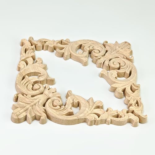 Wood Appliques 4PCS 4.7in Corner Onlays Carved Furniture Cabinet Decor - size: 4.7 inch