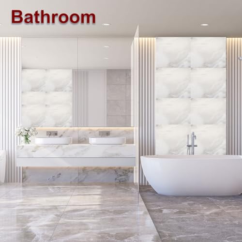 HARFINGTON 15pcs Peel and Stick Marble Tiles, Waterproof Wall Panel Backsplash, 12"x12" PVC Peel and Stick Shower Tiles for Bathroom, Kitchen, Living, Silver Gray Design - style: Silver Gray