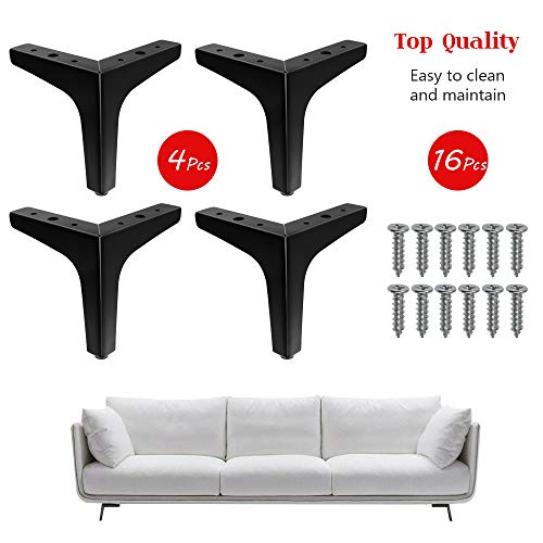 4 Pack 4 Inch Furniture Legs, Chrome Metal Polished Triangle Feet - color: Matte Black, size: 6 inches, 4 Pcs