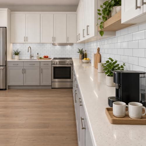 StyloVue 100 Pieces Peel and Stick Backsplash for Kitchen, 3" x 6" PVC Subway Tile, Glossy White with Dark Gray Grout, Self Adhesive Stick on Wall Tiles for Kitchen, Bathroom, Fireplace, RV - color: Glossy White