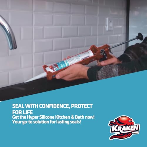 Kraken Bond Hyper Clear Caulking Sealant - (2x10.1 Fl. Oz) Fast Curing 100% Silicone Neutral for Kitchen & Bathroom, Bathtub, Shower and Sink, Low Odor, Waterproof, Anti Shrink Caulking, 2 Pack - size: 2 Pack