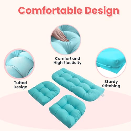 Wicker Chair Cushions 3 Piece Set, Waterproof Outdoor Cushion for Patio Furniture, Loveseat and U-Shaped Wicker Furniture Cushions, Teal - color: Teal
