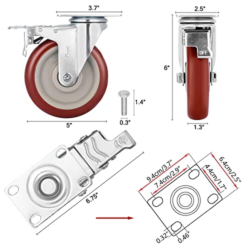 5 inch Swivel Caster Wheels with Dual Locking - size: 5 inch