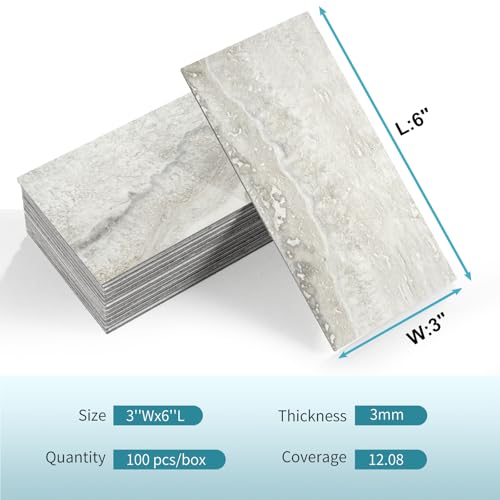 Vamos Tile 100-Pack Peel and Stick Backsplash Tile,3''x6'' PVC Subway Tile - color: Beige & Grey Slate