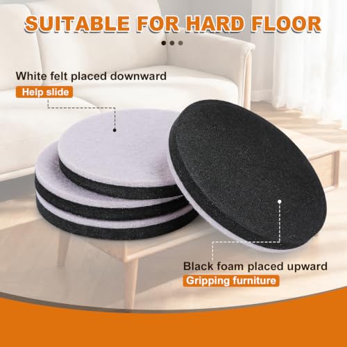 Felt Furniture Sliders for Hardwood Floors 24 PCS, 3 1/2"