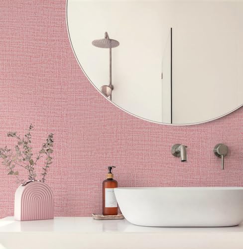 Guvana Grasscloth Peel and Stick Wallpaper Pink Textured Contact Paper Modern Removable Self Adhesive Wall Paper Thicken Fabric Faux Linen Wallpaper for Bedroom Living Room Nursery 394inx15.7in - color: Pink, size: 15.7" x 394"