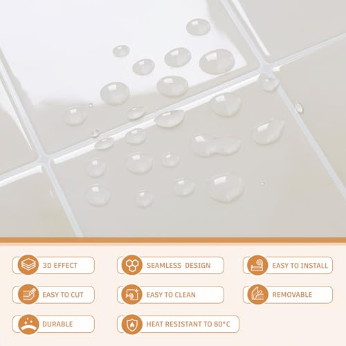 CRE8TIVE 4 Sheets Cream Beige Peel and Stick Tile Backsplash, Square Tiles Stick on Backsplash for Kitchen, 12"x12" Self Adhesive Waterproof Wall Tile Stickers for Bathroom, Laundry Room, Living Room - size: 12"x12" (4-Sheets)
