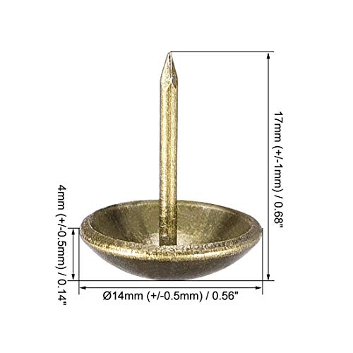 uxcell Upholstery Nails Tacks 14mm Dia 17mm Height Retro Round Thumb Push Pins Bronze Tone for Furniture Sofa Headboards, 100 Pcs - size: 14mm x 17mm