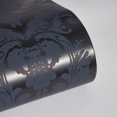 Tempaper Textured Black Damsel Removable Peel and Stick Damask Wallpaper, 20.5 in X 16.5 ft, Made in the USA - color: Black