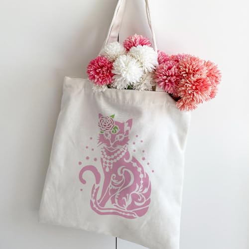 FINGERINSPIRE Flower Cat Stencils with a Brush 11.7x8.3Inch Beautiful Female Cat Painting Stencils Elegant Cat with Rose & Pearl Necklace Stencil Animal Themes PET Template for Wood Floor Wall DIY - color: Flower Cat