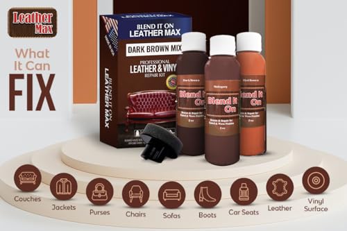 Blend It On Extra Large Leather Repair Kit, 6 Full Ounces for Furniture, Jacket, Sofa, Car Seat, Boots, Easy Instructions to Match Colors, Restore Any Material No Mixing Chart Needed (Bold Browns) - color: Dark Brown