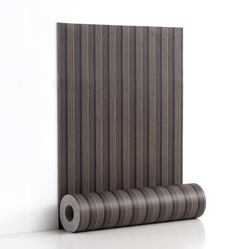Haimin Wood Grain Slat Wall Panels Peel and Stick Faux Wood Thick Wallpaper - color: Dark Brown