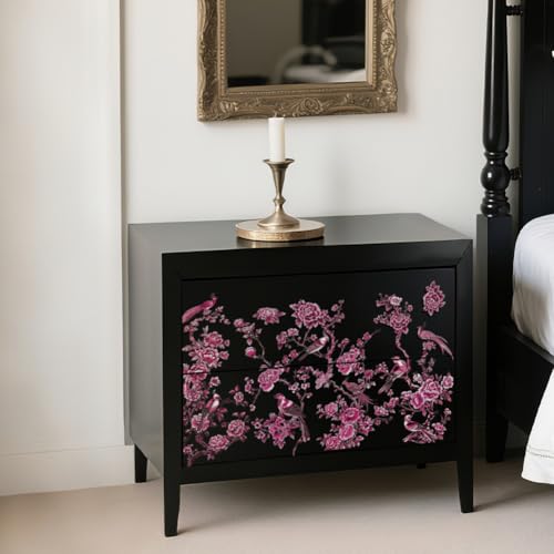 OLYCRAFT 3Pcs/Set Pink Flowers Rub on Transfers for Furniture and Crafts 6x12 Inch Bird Decor Transfer Stickers Oriental Style Decals with 1pc Scraper for Wooden Home Dresser Wardrobe Decoration - style: Oriental flower