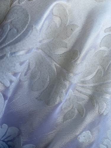 Amanda White Taffeta with White Velvet Flocked Damask Fabric by the Yard - 10078