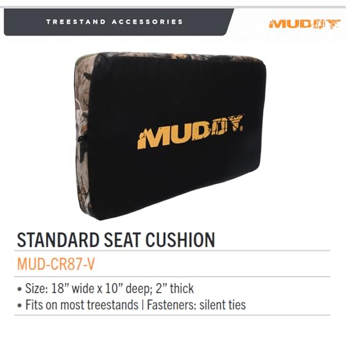 MUDDY Standard Seat Cushion - 18" x 10" Durable Lightweight Portable All-Day Comfort Hunting Outdoor Cushioned Tree Stand Seat with Silent Ties, Fits Most Treestands
