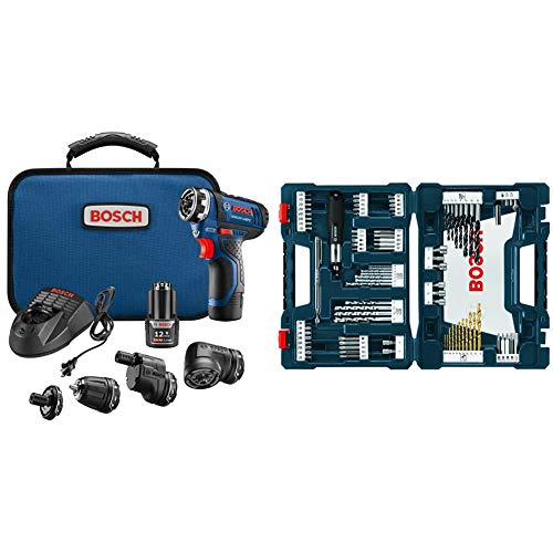 Bosch GSR12V-140FCB22 Cordless Electric Screwdriver 12V Kit - 5-In-1 Multi-Head Power Drill Set and 91-Piece Drilling and Driving Mixed Set MS4091 - style: w/ 91pc Mixed Bit Set