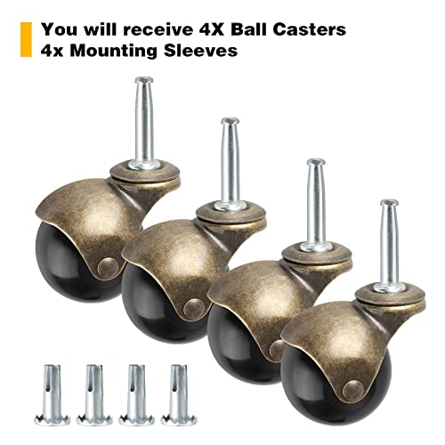 Apllamo 2" Ball Brass Casters Set of 4 5/16" Stem 1000 LBS Heavy Duty