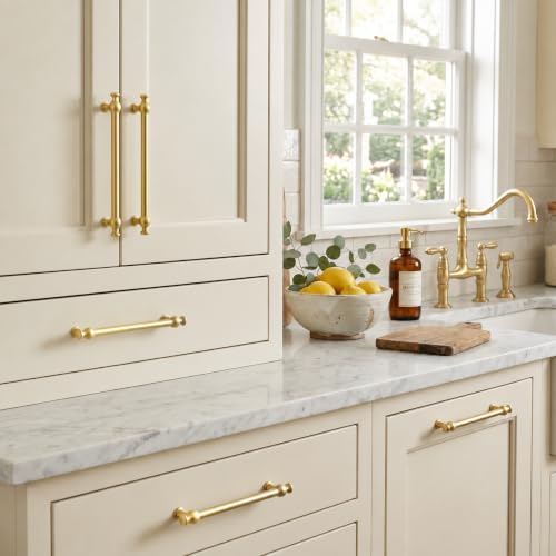 khtumeware 5-Pack 10-Inch(256mm) Vibrant Brushed Moderne Brass Cabinet Pulls - color: Vibrant Brushed Moderne Brass, size: 10"(256mm) Hole Center