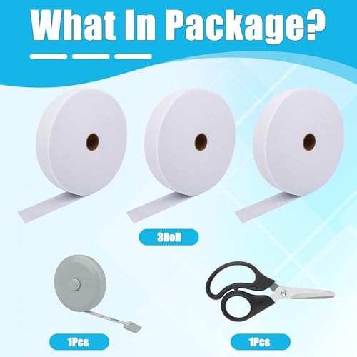 3 Roll Batting Strips 2 1/4in, Jelly Roll Rug Batting with Scissors, Rule