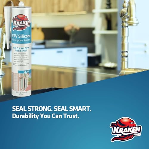 Kraken Bond RTV Silicone Sealant Gray (1 x 10.1 fl.oz.)%100 Waterproof Silicone Caulk Kitchen and Bathroom, All Purpose, Window Caulking Sealant Outdoor, RV, 1 Pack - color: Gray, size: 1 Pack