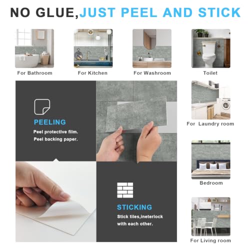 URCOLOR 102-Piece Peel and Stick Backsplash Tiles,3" x 6" Rock Gray Glossy Tile, Stick on Backsplash for Kitchen, Bathroom, Camper, Fireplace - color: Rock Gray