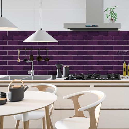 VICCI 32Pcs Backsplash Tiles Peel and Stick for Kitchen Bathroom Thickened by Foam Interlayer, Purple Tile Sticker Waterproof Wall Decals 8x4 inch - color: Sjm-317, size: 8x4IN*32PCS