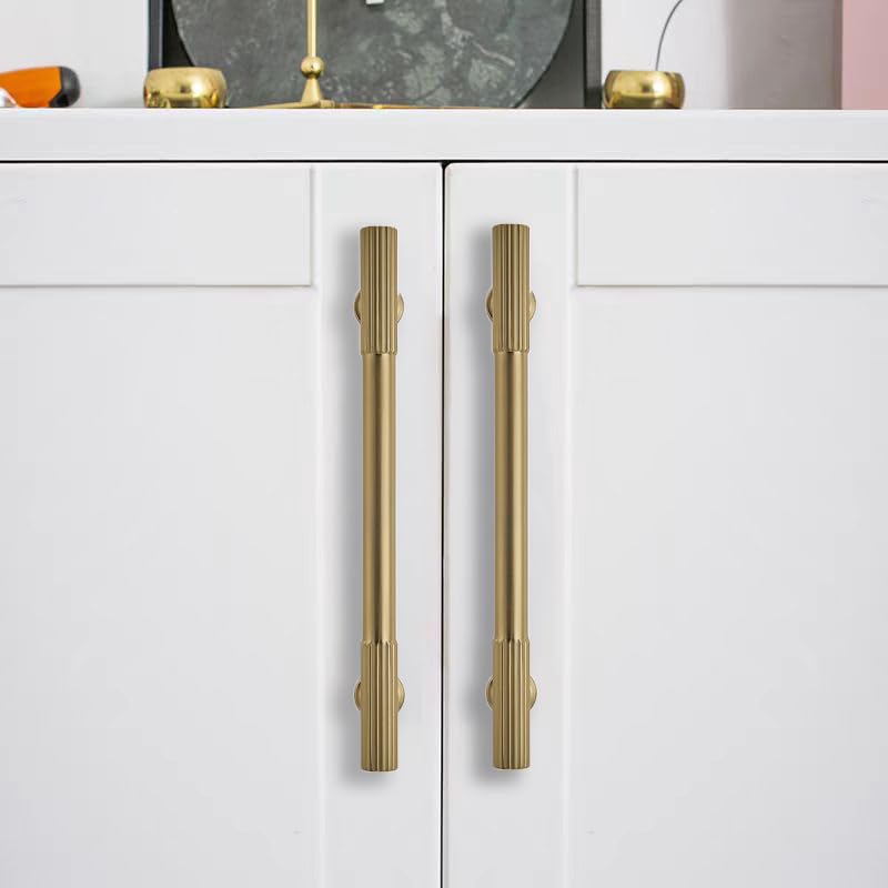 10-Pack 5 Inch Hole Center Brushed Brass Cabinet Pulls Solid Heavy Duty Cabinet Pull is Suitable for Drawers Dressers Handles Kitchens Bathroom cabinets - color: Brushed Brass, size: 5 Inch(128mm) hole center