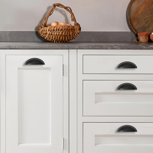 2 Pack 3" Drawer Pulls Matte Black Cabinet Cup Pulls Kitchen Hardware Cabinet Handles Drawer Handles Knobs 3 inch (76mm) Center to Center - color: Matte Black, size: 3 inch Hole Center, style: 2 Pack