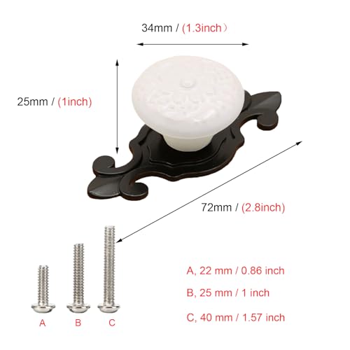 HUAMULAN Ceramic Knobs Cabinet Pulls with Black Base Backplate 10 Pack - color: White Knob + Black Base