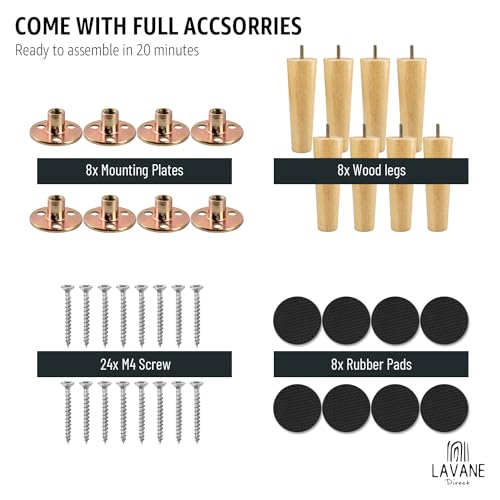 La Vane 4 inch / 10cm Solid Wood Furniture Legs - Tapered Replacement Feet with 5/16 inch Thread & Mounting Plates - Set of 8 for Sofa, Couch, Cabinet, Ottoman - color: Tapered, size: 8PCS - 4" / 10cm