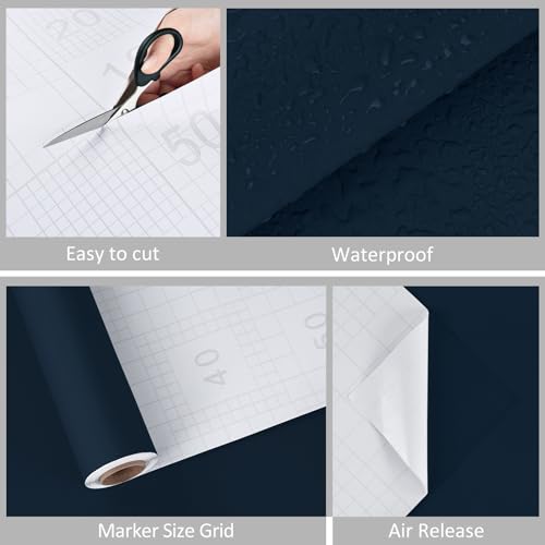 WESTICK Matte Blue Wallpaper Peel and Stick Modern Navy Wallpaper for Walls - color: 2. Navy Blue, size: 15.8" x 78"