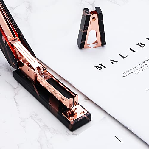 1PC Marble Black Rose Gold Staples Remover Acrylic Luxury Rose Gold Metal Body Staple Puller Removal Tool with Lock Professional Staple Remover for School Supplies Desktop Accessories - color: Black Rose Gold