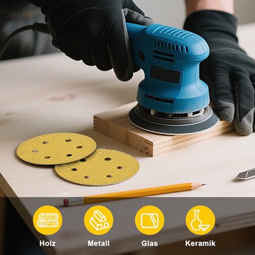 100Pcs 6 Inch 6-Hole Hook&Loop Sanding Discs, 240 Grit Diamond Yellow Sand, Dust-Free/Wear-Resistant, Latex Paper Base (No Fray), 135G Backing for Wood/Metal/Auto, DIY & Pros - style: 6inch-6Hole