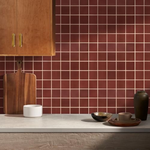 Commomy Matte 3D Peel and Stick Backsplash,10 Pcs 11.8"x11.8"Red - color: Red