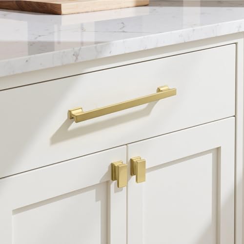 KNOBWELL 6 Pack Brushed Gold Solid Cabinet Pulls 7-9/16 Inch(192mm) Hole Center Kitchen Cabinet Handles,Cabinet Hardware for Cupboard Drawer Pulls - color: Brushed Gold, size: Hole Center:7-9/16 inch(192mm)