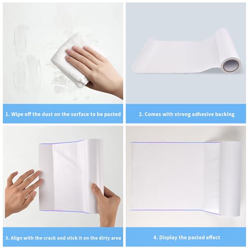 Wall Patch Repair Roll, 7.87" x 32.8' Waterproof Self-Adhesive Tape for Holes, Blemishes, Pool Liners, Vinyl Skirting, Durable White Patching Solution - color: White