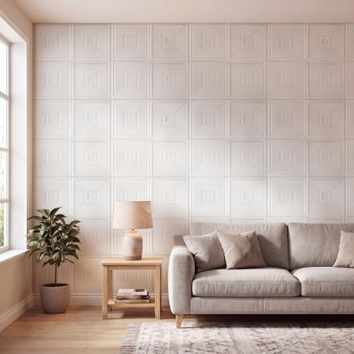 Nuanchu 16 Pcs Foam Ceiling Tile Self-Adhesive, 27.5x27.5in, Greek Key - color: Greek Key