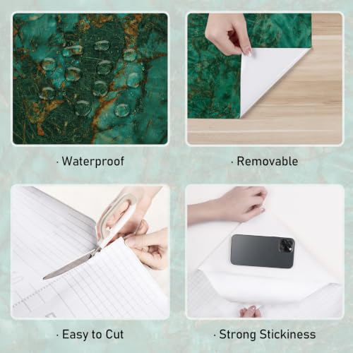 Wallercity Green/Brown Marble Contact Paper for Countertops Waterproof 15.8"x236" Glossy Cracked Marble Countertop Peel and Stick Removable Green Granite Vinyl Wrap for Kitchen Cabinet Table Furniture - size: 15.8" x 236"