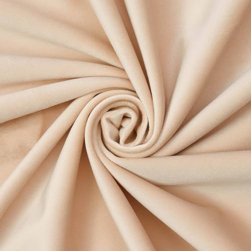 Upholstery Velvet Fabric Plush Textured 60 Inch Heavyweight Polyester Microfiber By The Yard - Champagne (5 Yards) - color: Champagne, size: 5 Yards