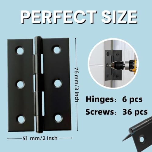 6 PCS 3 inches High-end Stainless Steel Mini Small Hinges with 36 Screws, Black - color: Black, size: 3IN-6PCS