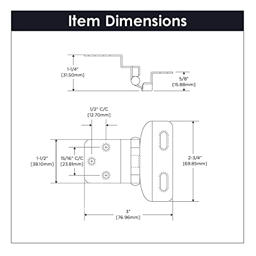 Hickory Hardware P61030F-SN Self Closing Semi-Concealed Hinge 1/4 Inch Overlay, 3/8 Inch Inset - Easy Installation - 170° Opening Angle Face Frame Cabinet Hardware Hinge - Satin Nickel 1 Pair