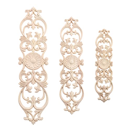 1Pc Wood Onlays Appliques, Long Wooden Carved Center Carvings Decals - color: 1-Pack, size: 15.8" x 3.6"