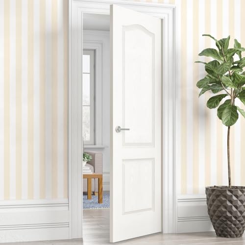 Beige and White Striped Peel and Stick Wallpaper 17.3"x1200" - color: Beige, size: 17.3" x 1200"