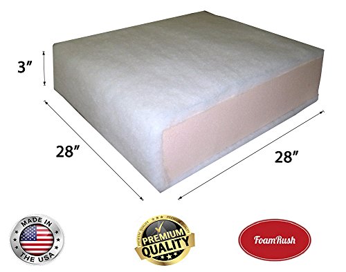 FoamRush 3" x 28" x 28" Seat Cushion Foam with Batting/Dacron (Cushion Seat Replacement) Made in USA - color: Dacron, size: (3" x 28" x 28")